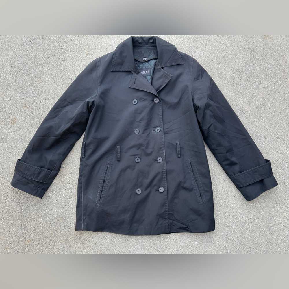 Express Black Double-Breasted Black Pea Coat Women Size XS